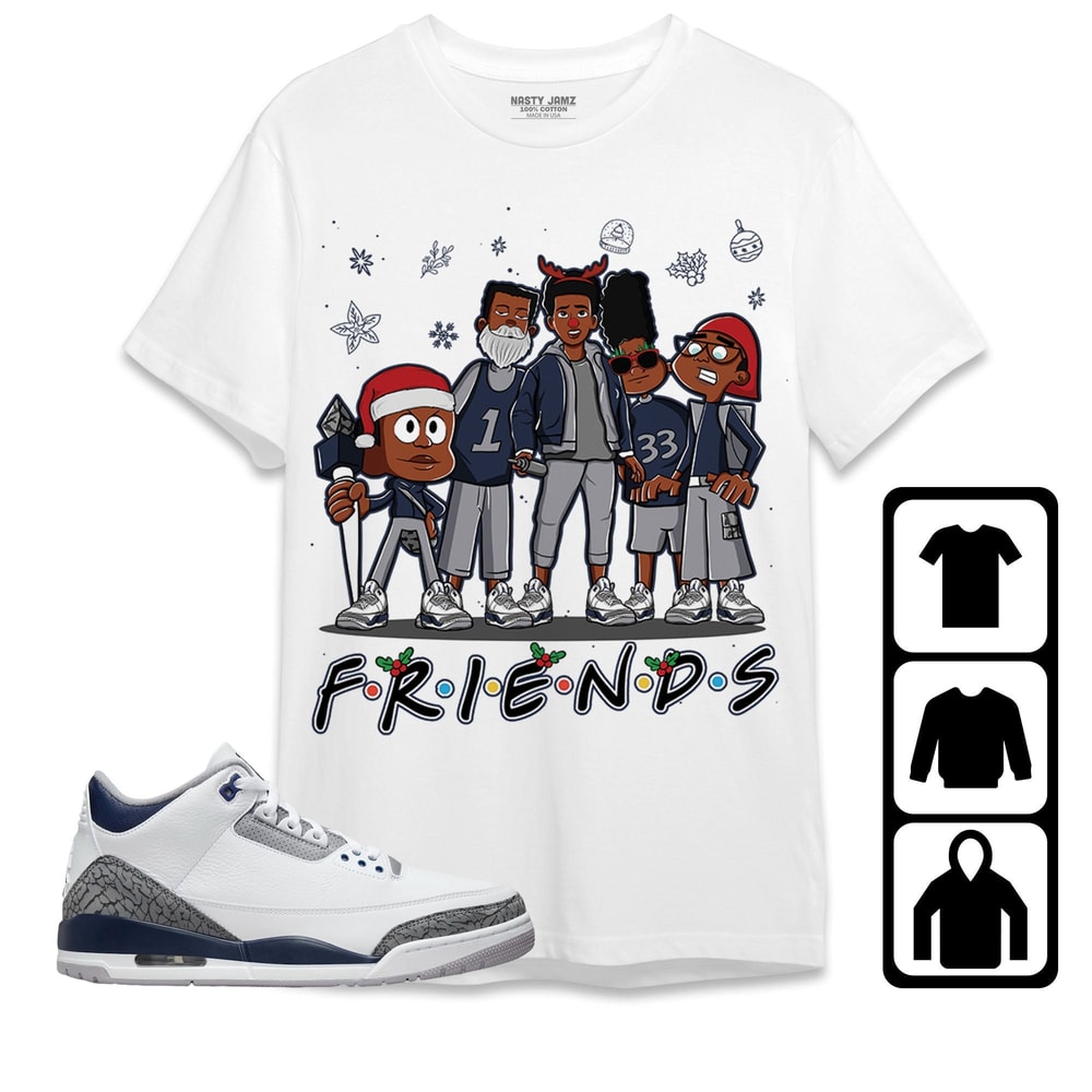 Melanin Boys Friends Xmas Unisex Tees Jordan 3 White Navy Sweatshirt to Match Sneaker, Outfit Aj 3s White Navy Birthday Tees.jpg