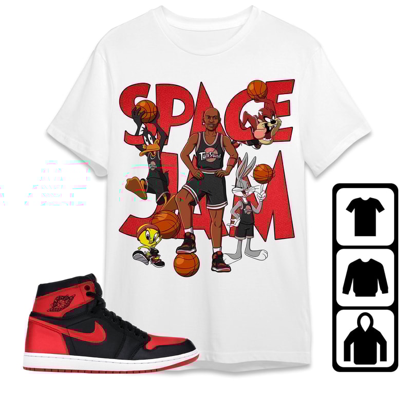 AJ 1 Bred Satin Unisex T-Shirt, Tee, Sweatshirt, Hoodie MJ Tune Squad, Shirt To Match Sneaker.jpg