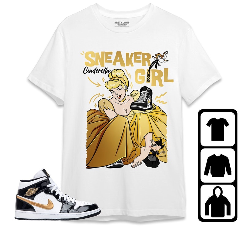 Cinderella Sneaker Unisex Tees Jordan 1 Mid SE Black Gold Sweatshirt match Sneaker, Outfit Mid SE Black Gold 1s Hoodie.jpg