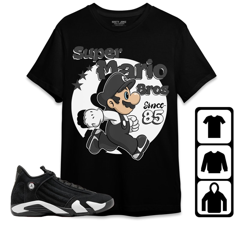 Super Mario 85 Unisex Tees Jordan 14 Black White Sweatshirt to match Sneaker, Outfit Birthday Gift.jpg