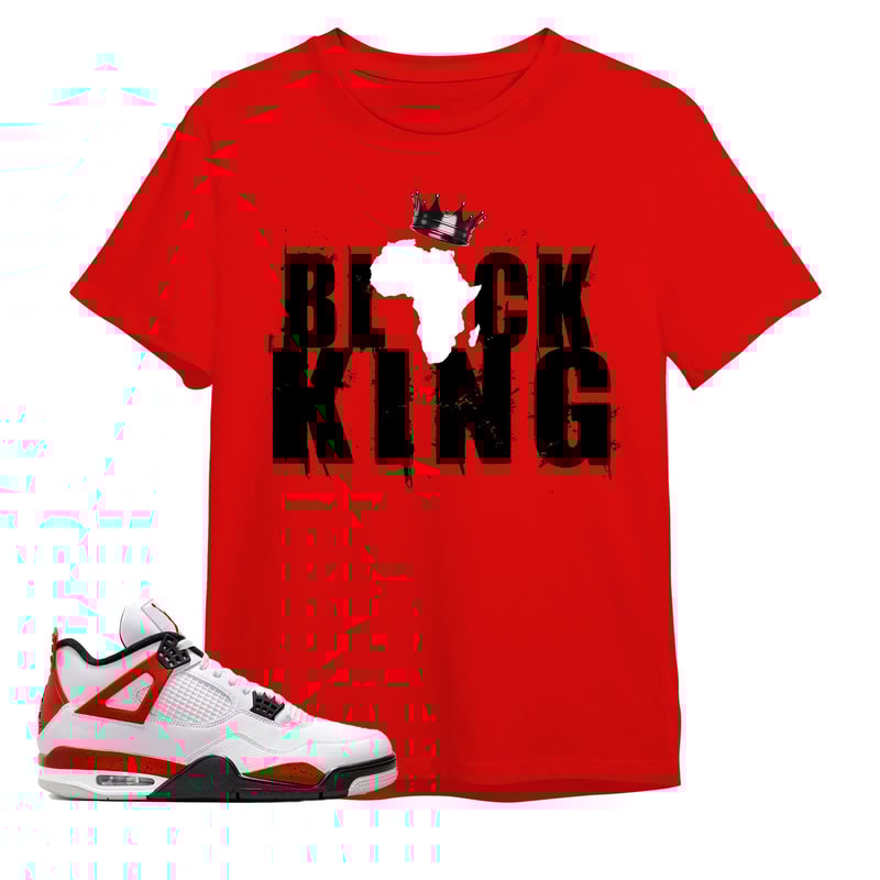 AJ 4 Red Cement Unisex Color T-Shirt, Tee, Black King Crown, Shirt To Match Sneaker - Red Shirt.jpg