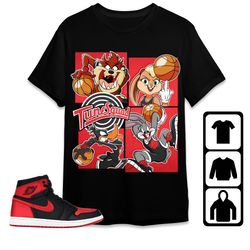 bunny basketball team unisex tees, jordan 1 bred satin match sweatshirt