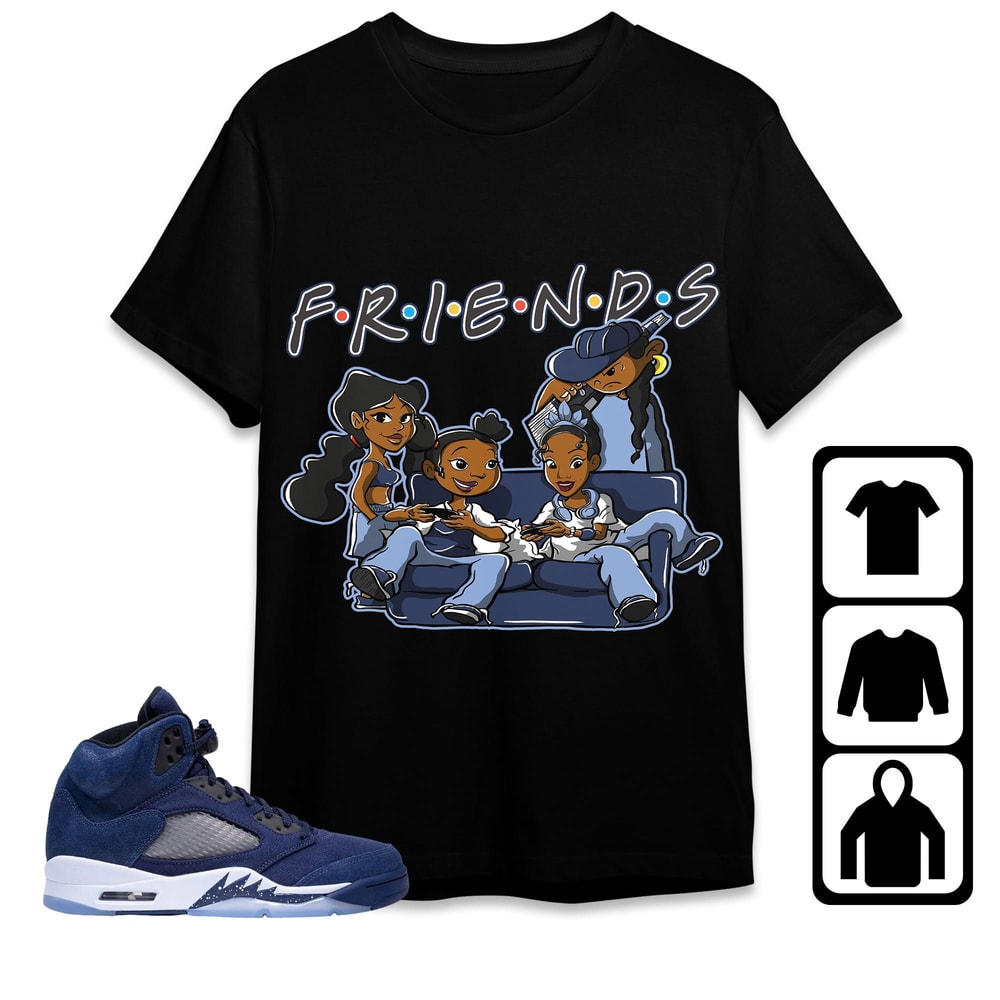 Melanin Friends Sisters Unisex Tees, Jordan 5 Midnight Navy Match Sweatshirt Birthday Gift, Outfit Midnight Navy Hoodie match Sneaker.jpg