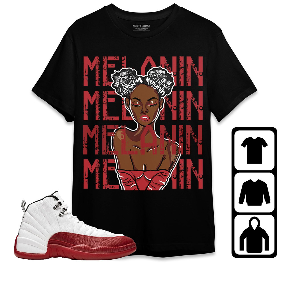 Melanin Girl Unisex Tees Jordan 12 Cherry Sweatshirt to Match Sneaker, Outfit Birthday Gift For Friends.jpg