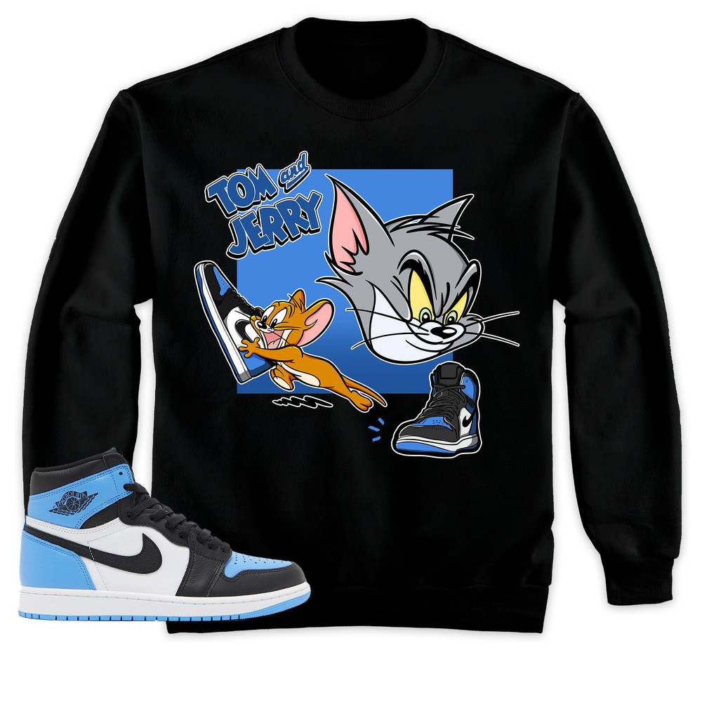 Jordan 1 University Blue Toe Unisex Hoodie, Cat And Mouse Sneakers Tees 1s University Blue Toe, Outfit match University Blue Toe Sweatshirt.jpg