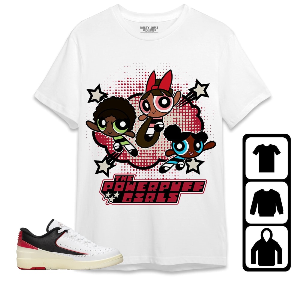 Black Powerpuff Girls Unisex Tees Jordan 2 Low Black Satin Sweatshirt to match Sneaker, Outfit match Jordan Birthday Gift Friends.jpg