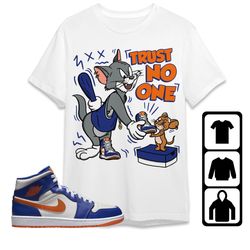 aj 1 mid wheaties knick unisex t-shirt, tee, sweatshirt, hoodie, trust no one cat and mouse