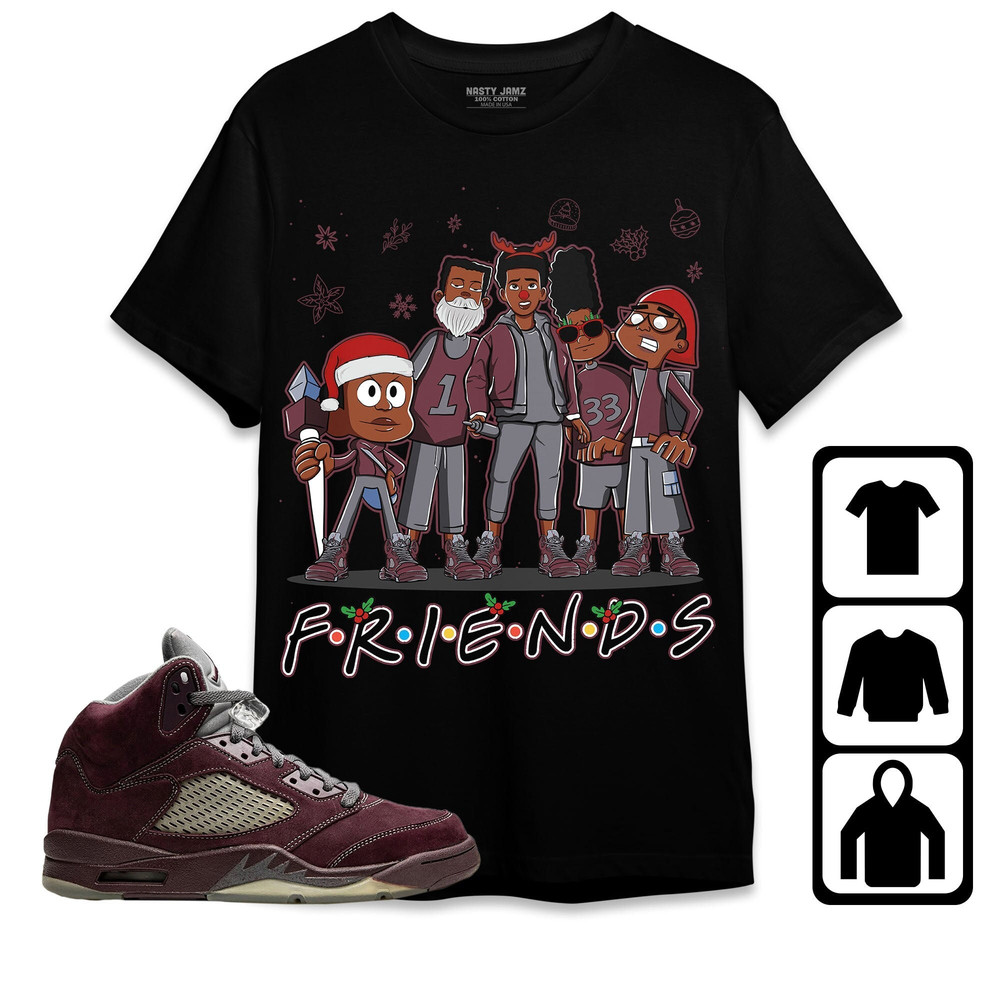 Melanin Boys Friends Xmas Unisex Tees Jordan 5 Burgundy, Sweatshirt to match Sneaker, Outfit Birthday Gift.jpg