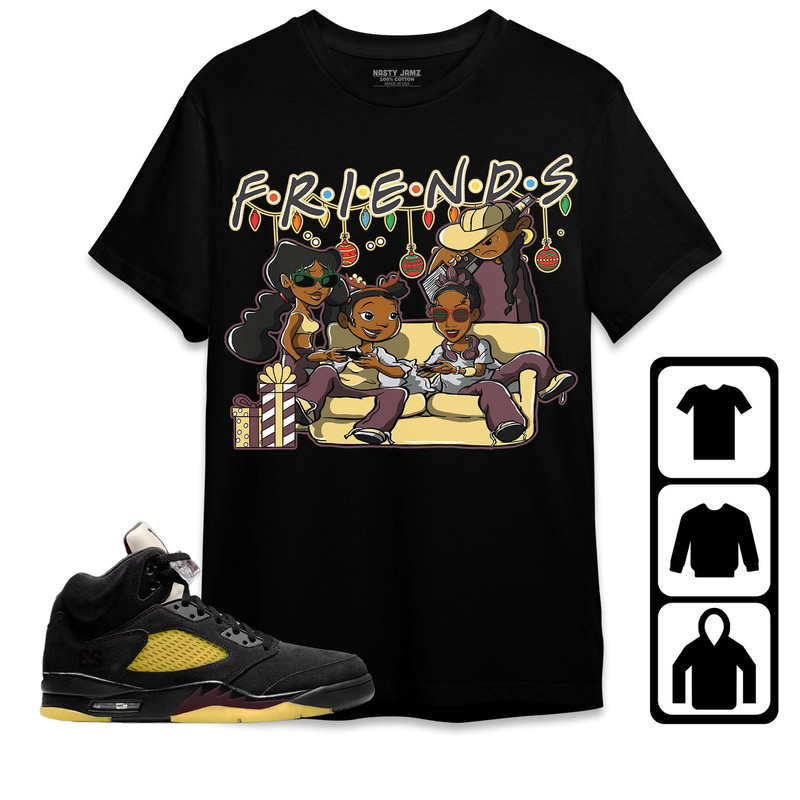 Melanin Friends Xmas Unisex Tees Jordan 5 Black Burgundy Crush, Sweatshirt to match Sneaker, Outfit Birthday Gift.jpg