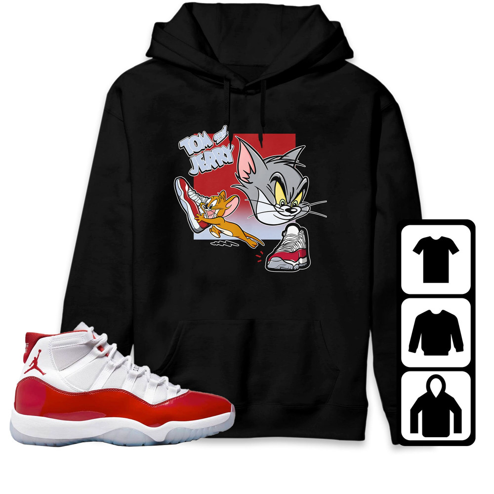 Jordan 11 Cherry Unisex Hoodie, Cat And Mouse Sneakers Tees Cherry Jordan, Outfit match Jordan 11 Cherry Sweatshirt.jpg