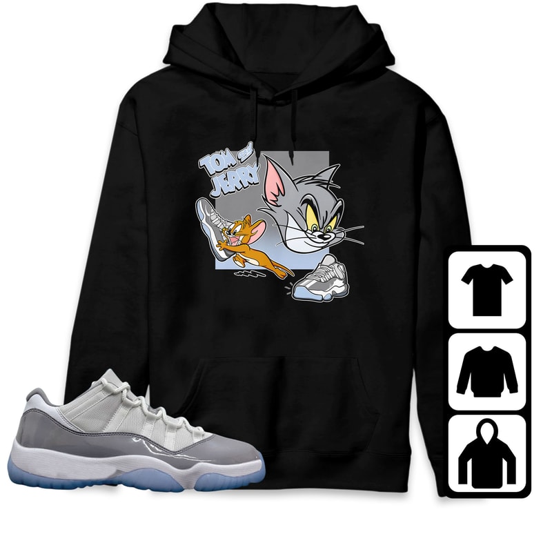 Jordan 11 Low Cement Grey Unisex Hoodie, Cat And Mouse Sneakers Tees Low Cement Grey Jordan, Outfit match Low Cement Grey Sweatshirt.jpg