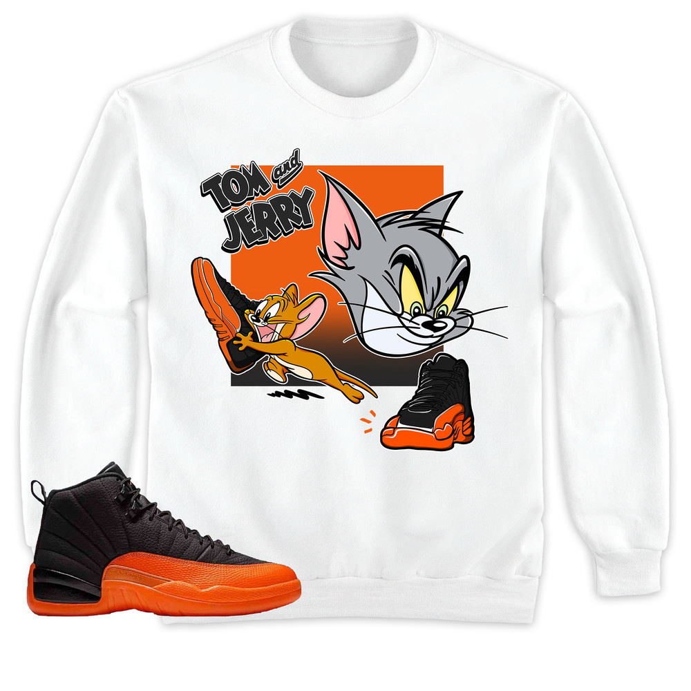 Jordan 12 Brilliant Orange Unisex Hoodie, Cat And Mouse Sneakers Tees Brilliant Orange Jordan, Outfit match 12s Brilliant Orange Sweatshirt.jpg