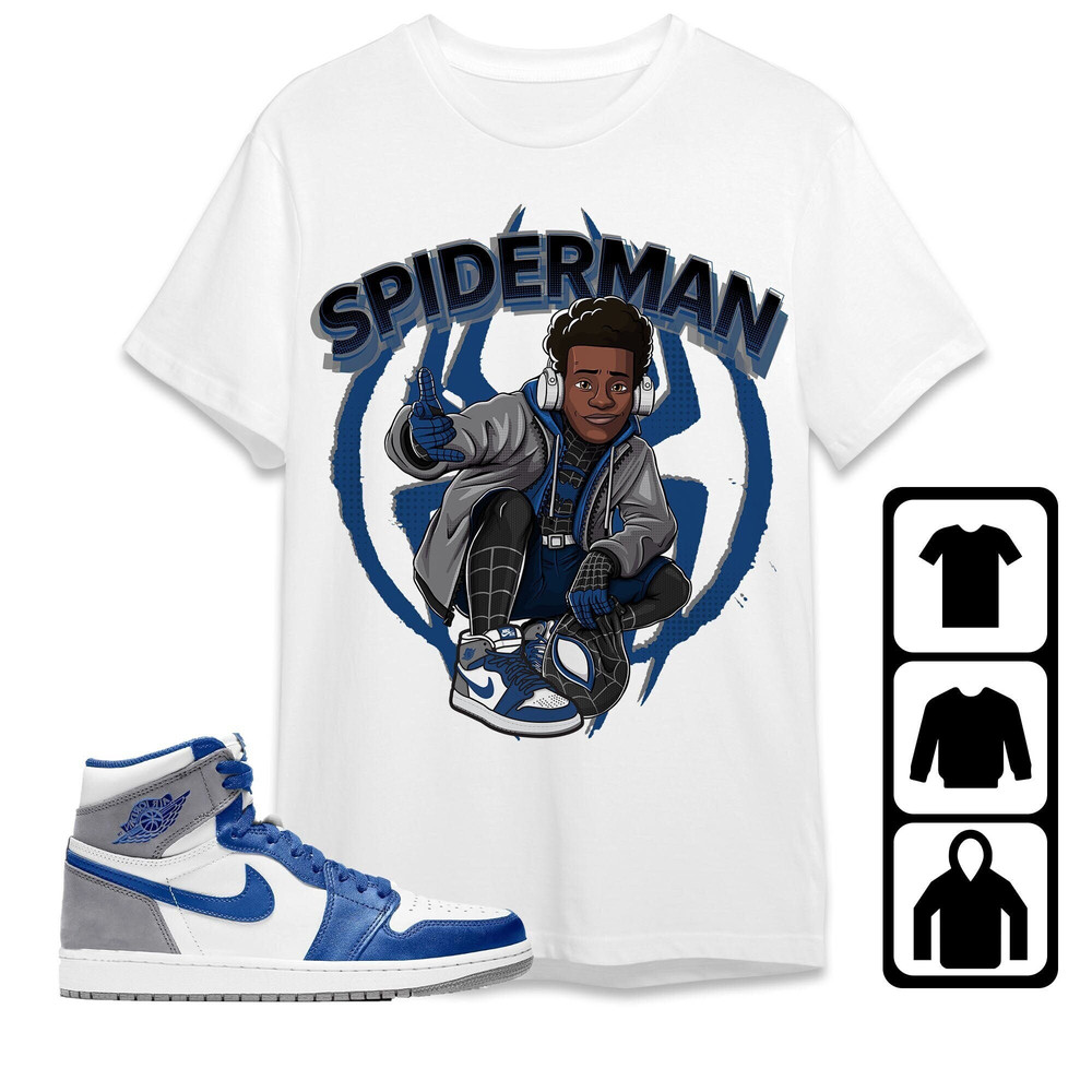 AJ 1 High OG True Blue Unisex T-Shirt, Tee, Sweatshirt, Hoodie, Spiderman Miles, Shirt To Match Sneaker.jpg