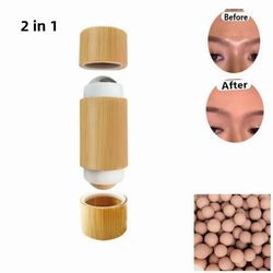 Face Clean Makeup Remover Skin Care Beauty Tools, 2 in 1 Bamboo Wood Volcanic Stone Oil Absorbing Rolling Stone