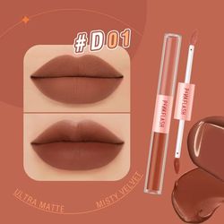 Liptint Makeup Cosmetics ,2 In 1 Dual-head Velvet Liquid Lipstick ,Lip Gloss High Pigment Lightweight