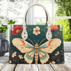 Pu Luxury Handbag Butterfly Moth Cottagecore Wildflower Floral Flower Botanical Design Unique Women S Shoulder Bag Tote