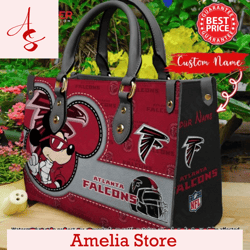 Atlanta Falcons Mickey Custom Name Women Leather Hand Bag