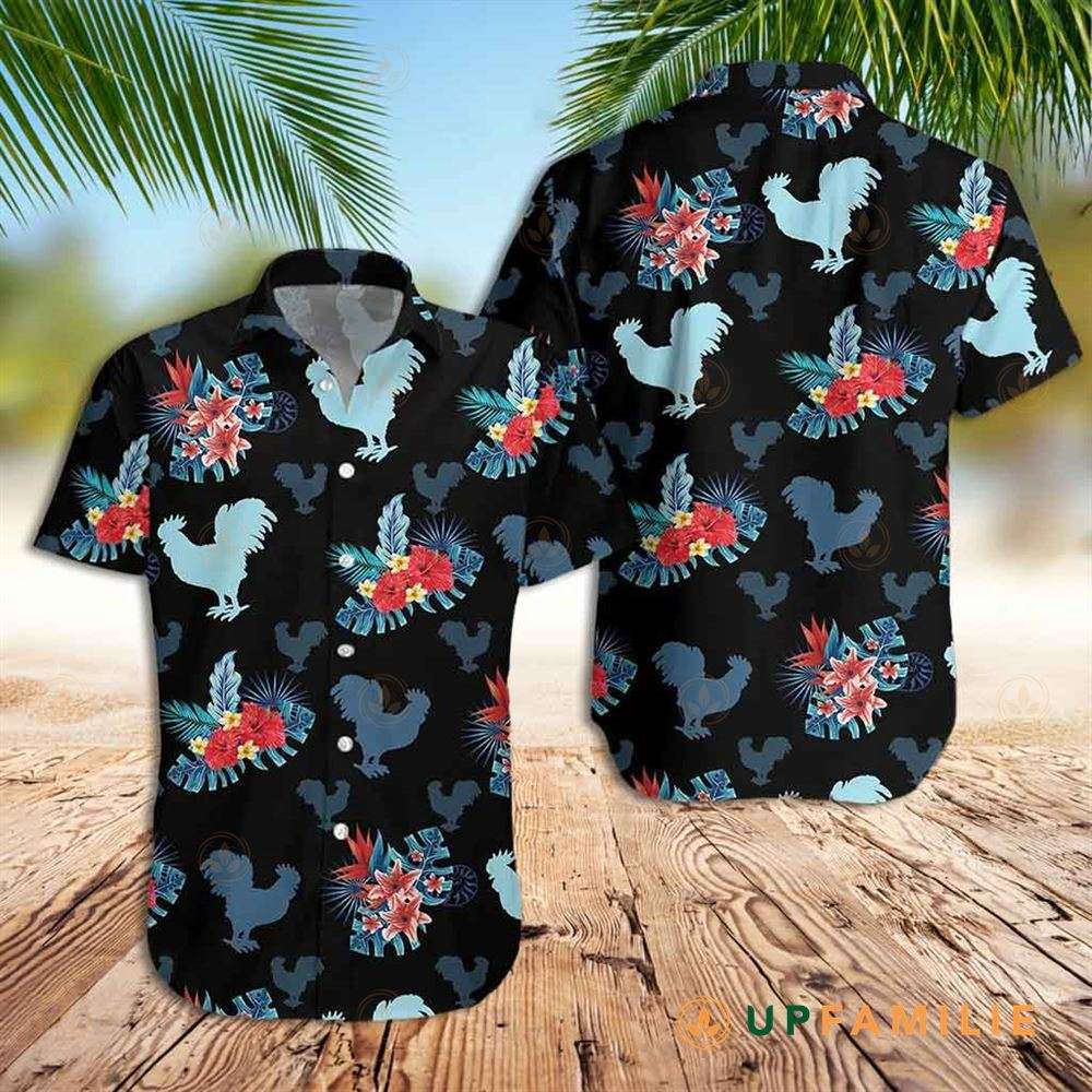 Rooster Hawaiian Shirt Rooster In Tropical Blue Hawaiian Shirt - Upfamilie Gifts Store.jpg