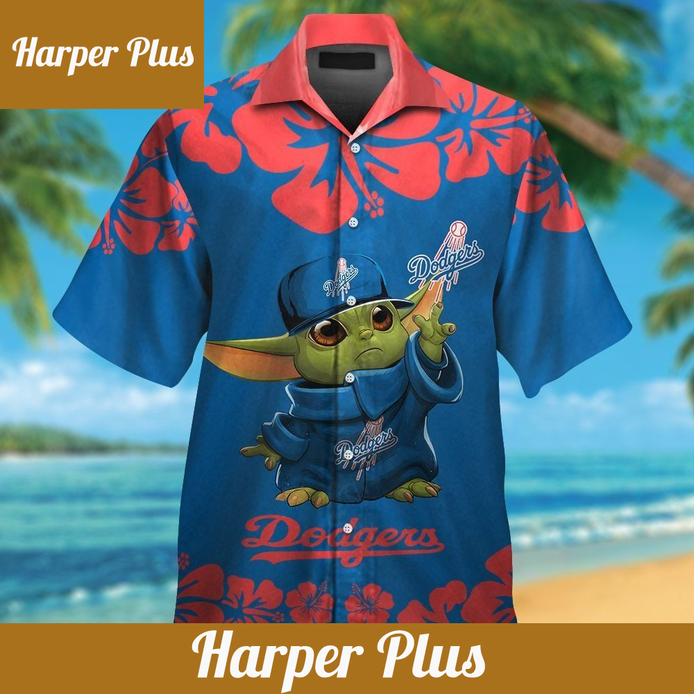 Los Angeles Dodgers Baby Yoda Short Sleeve Button Up Tropical Hawaiian Shirt - Trendy Aloha.jpg
