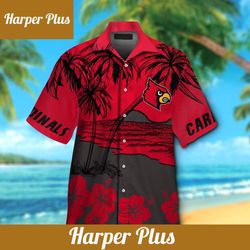 louisville cardinals short sleeve button up tropical hawaiian shirt