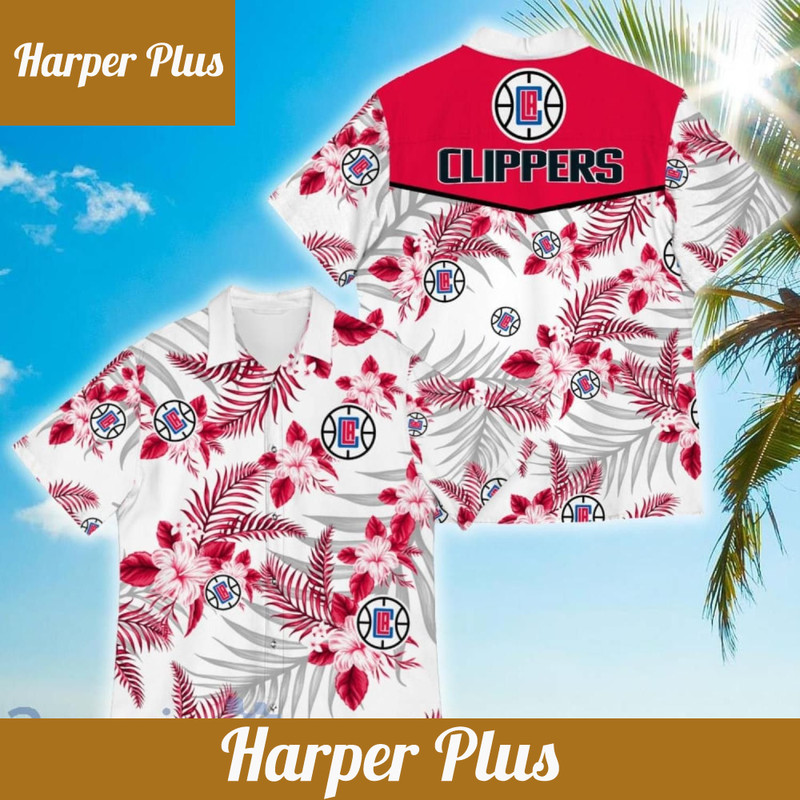 Nba Los Angeles Clippers Red White Tropical Flowers Trendy Hawaiian Shirt V3 Aloha Shirt - Trendy Aloha.jpg