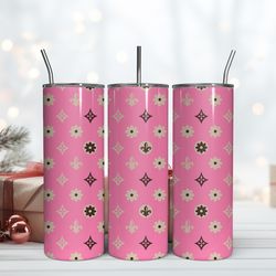 pink lv 20oz tumbler design, lv logo pattern, brand tumbler wrap