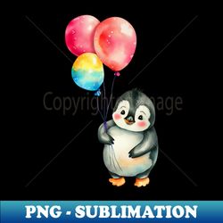 baby penguin holds balloon - PNG Transparent Sublimation Design - Perfect for Sublimation Art
