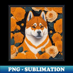 Dogs Akita Inu And Flowers Dog Seamless Print Style Vector Yelloow Version 2 Akita-inu Hachi - Premium Sublimation Digital Download - Unleash Your Creativity