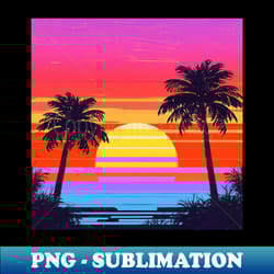 retro neon sunset behind palm trees - png transparent digital download file for sublimation - perfect for personalization