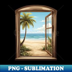 Window Beach Painting - Decorative Sublimation PNG File - Boost Your Success with this Inspirational PNG Download