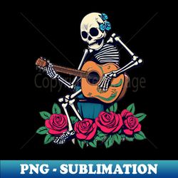 Sad Skeleton Playing The Guitar With Red Roses - Sublimation-Ready PNG File - Unleash Your Creativity