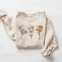 customize birth month flower sweatshirt, christmas gift for mom, grandma sweatshirt, mothers day gif