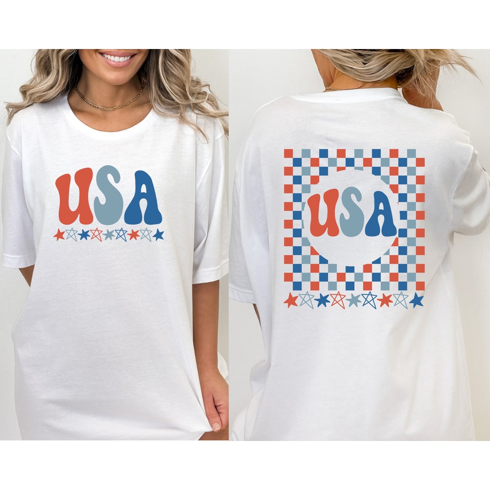 Retro USA shirt Printed Front and Back, 4th of July tee, Retro funny fourth shirt, Womens 4th of July shirt, America Patriotic Shirt,.jpg