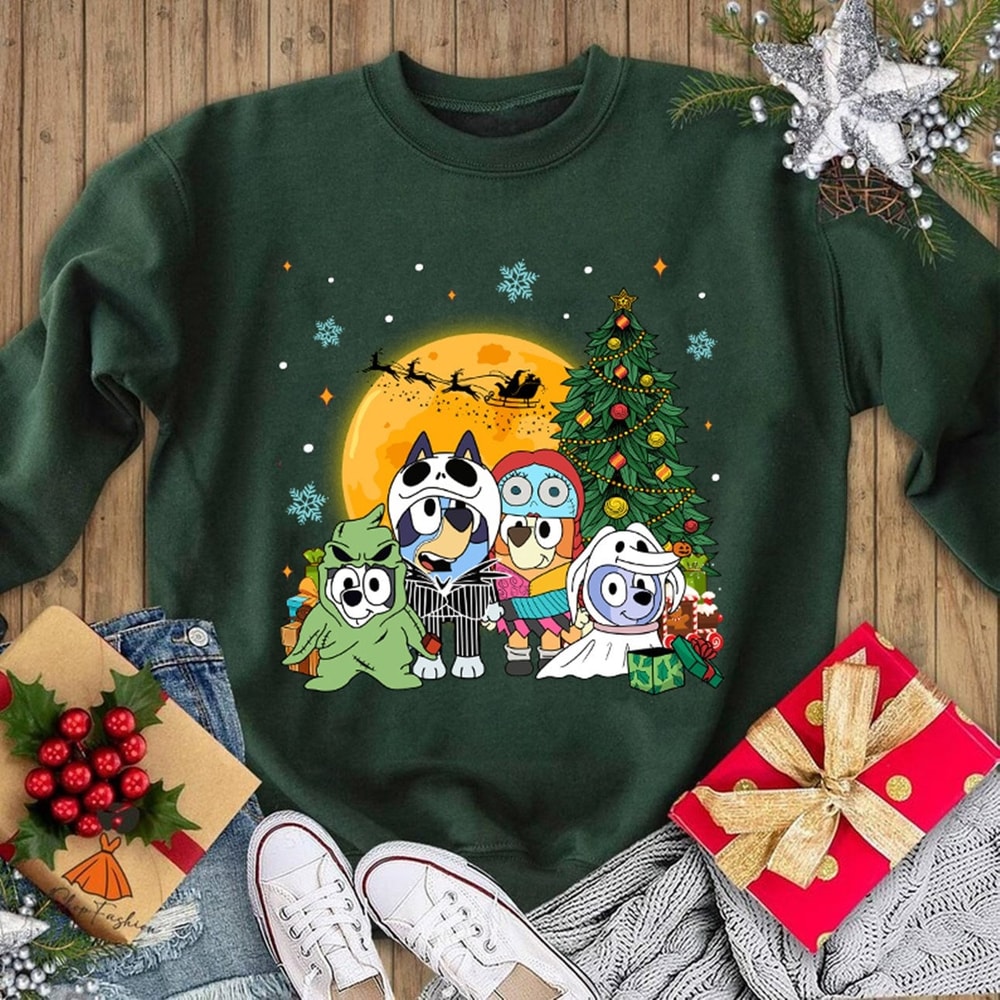 The Nightmare Before Bluey Shirt, Bluey Christmas Tee, Bluey Kids Shirt, Christmas Party T-Shirt, Bluey Trick Or Treat, Christmas Family Tee.jpg
