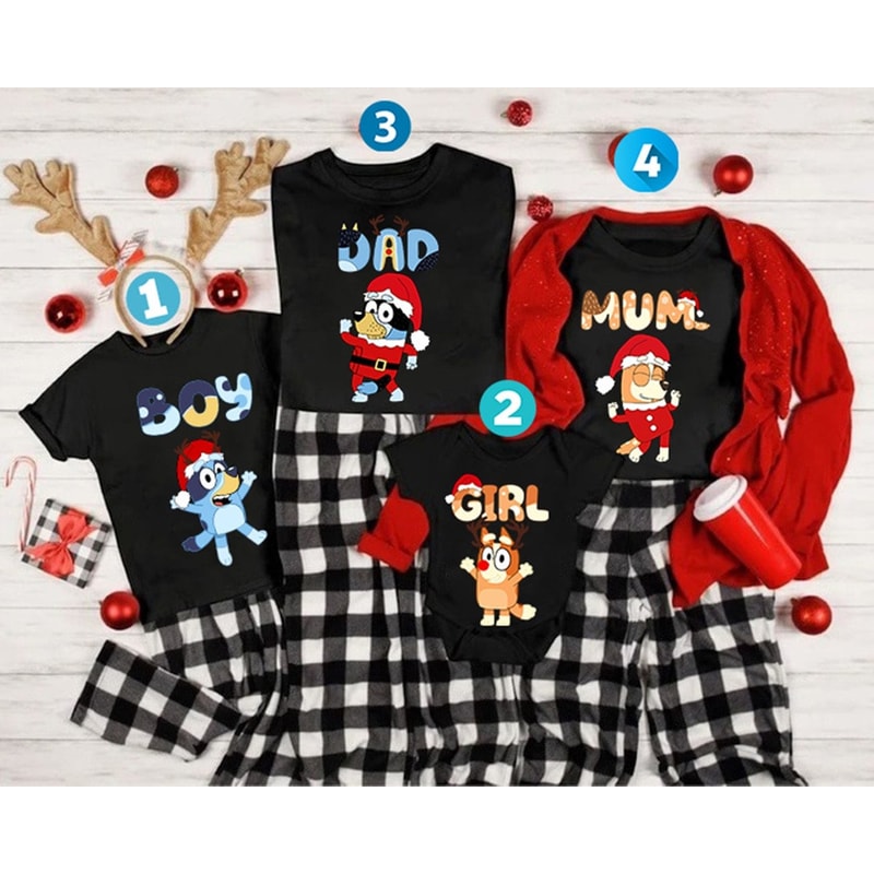 Bluey and Bingo Family Merry Christmas 2024 Tee, Bluey Family Christmas, Bingo Merry Christmas, Christmas Bluey Bingo, Bluey Kids Shirt.jpg
