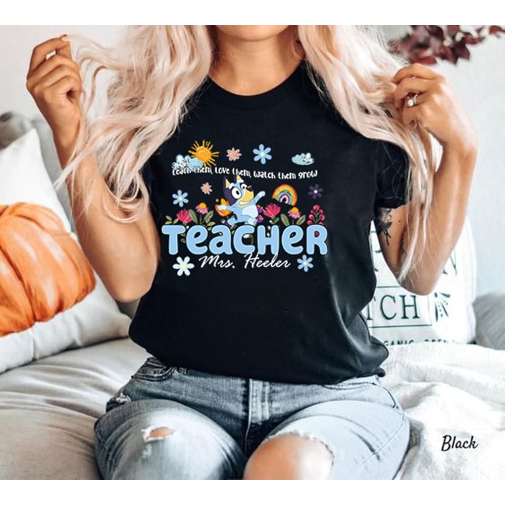 Bluey Wildflower Teacher Name Shirt Custom Teacher TShirt Personalized Teacher Shirt Gift for Teacher Bluey Groovy Teacher Shirt.jpg