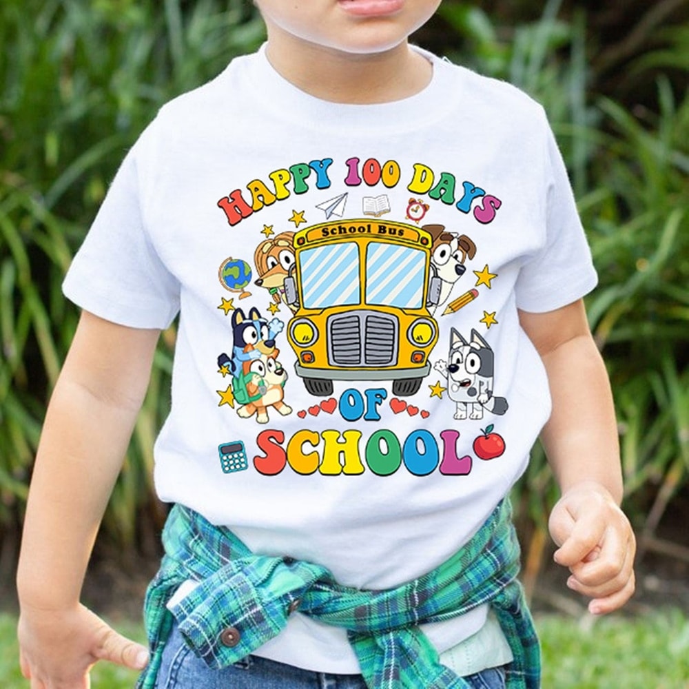 Bluey Bingo Happy 100 Days Of School Shirt Bluey 100Th Day Shirt Cute Bluey Shirt Happy 100 Days Of School Bluey Tee Bluey Kids Shirt 1.jpg