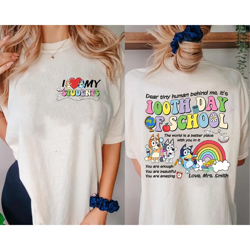 Bluey Teacher Shirt It's A Good Day To Teach Tiny Humans Shirt Bluey Toddler Shirt Bluey Family Bluey Happy 100 Days Of School Shirt.jpg