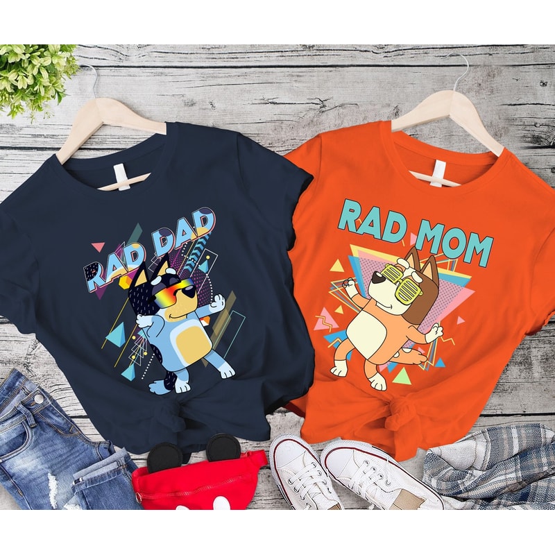 Rad Dad Bluey Shirt, Retro Rad Mom Bluey Shirt, Dad Bluey Shirt, Bandit Heeler Shirt, Mom Bluey Shirt, Bluey Kids Tee, Bluey Family Shirt.jpg