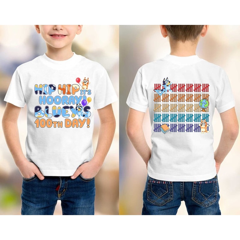 Bluey Happy 100 Days of School Shirt Bluey Teacher Shirt Bluey Toddler Shirt Bluey Mum Dad Shirts Bluey Kids Shirts Blue Dog Shirt 1.jpg
