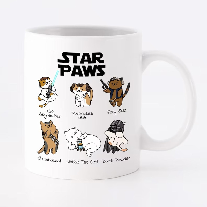 Star Paws Star Wars Fan Cat Animal Lover - Novelty Funny Anniversary Birthday Present - 11 Oz White Coffee Tea Mug Cup.jpg