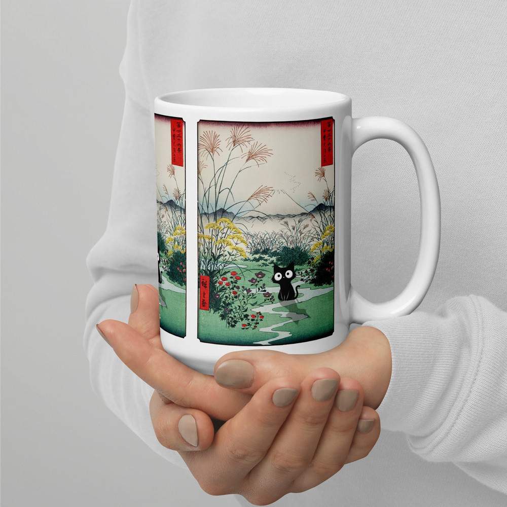 Black Cat Mug Mount Fuji Utagawa Hiroshige Fuji Mountain Otsuki Plain in Kai Province Art Print Japanese ArtWoodblock Funny Cat Fine Art.jpg