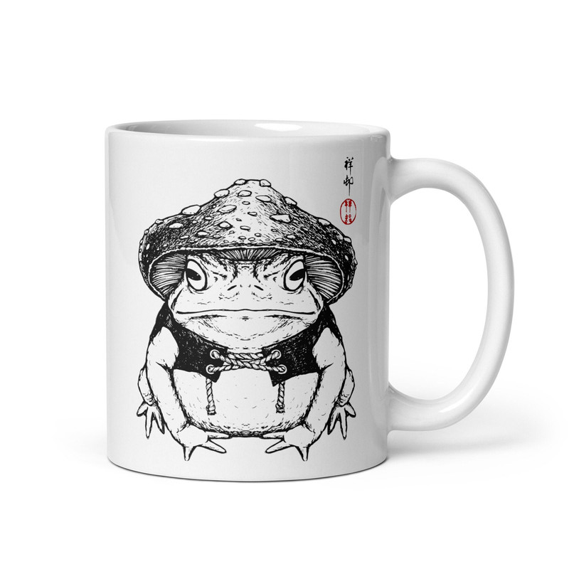 Frog Mug Toad Mug Toad With a Magic Mushroom Unimpressed Frog CottagecoreGoblincore Toad Japanese Art Sad Grumpy Frog Vintage Frog Mug 1.jpg
