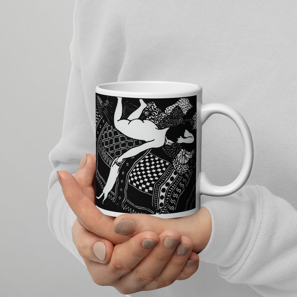 Funny Cat Mug Girl With Cat Vintage Art Vintage Cat Mug Famous Artist Print Lady With Cat Female Act Nude Woman Art Ideal Gift Quality Print.jpg