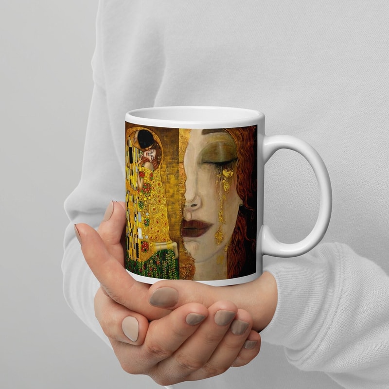 Gustav Klimt Mug The Kiss The Golden Tears (Freya's Tears) Collage Portrait CupMug for Valentines Day Gift for Her Gift for Him 1.jpg