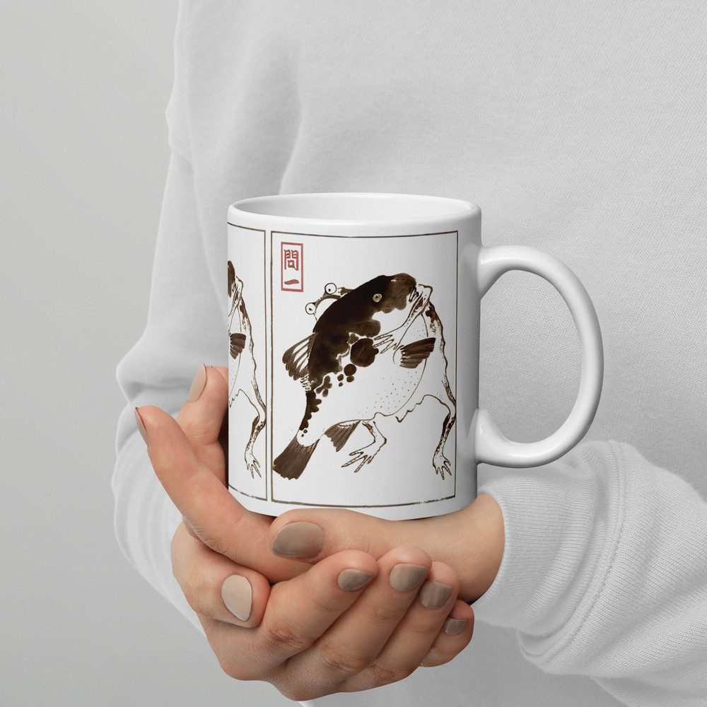 Matsumoto Hoji Mug Frog Mug Frog and Fish Toad Mug Toad Wabi Sabi CottagecoreGoblincore Mug AntiqueVintage Frog Gift Fine Art 1.jpg