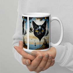 salvador dali style black cat mug, artist giftmug, art teacher giftmug, painter present, artistic present, painting mug,