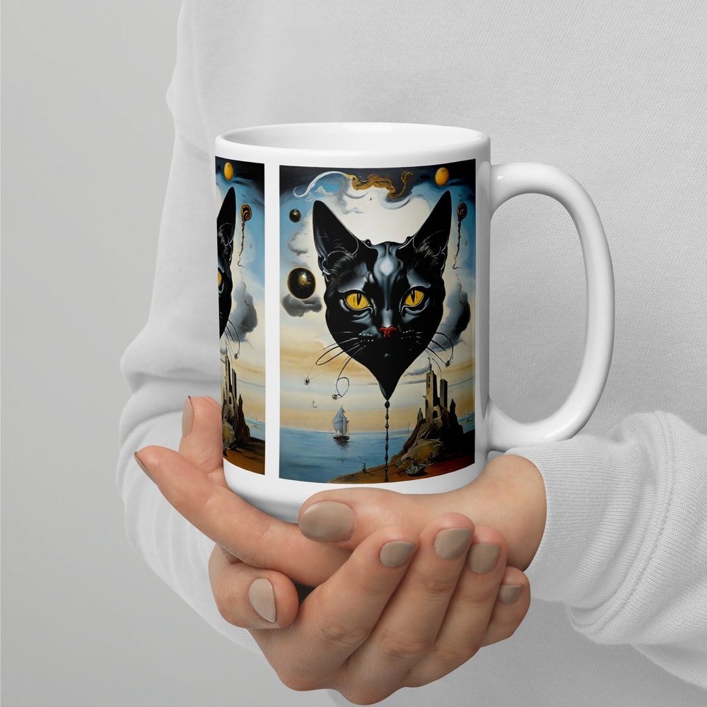 Salvador Dali Style Black Cat Mug, Artist GiftMug, Art Teacher GiftMug, Painter Present, Artistic Present, Painting Mug, Fine Art 1.jpg