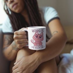 be my valentine cat mug with color inside, valentines day gift, funny valentine mug, valentines day mug, valentines mug