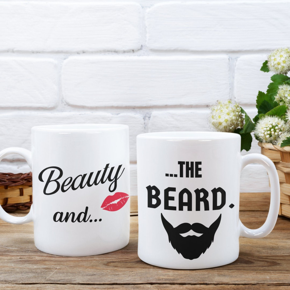 Beauty And The Beard Mug Set, Valentines Gift For Him, Funny Valentines, Couples Mug Set, Gift For Boyfriend, Gift For Girlfriend - Bluefink.jpg